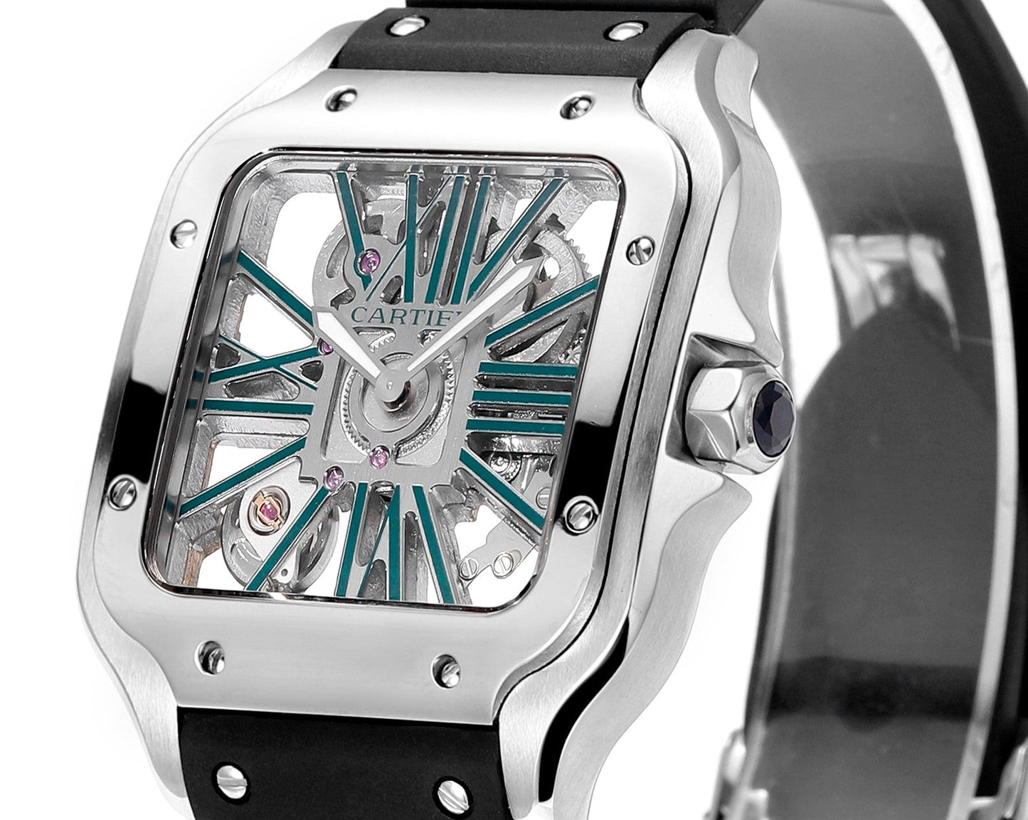 Cartier Santos Skeleton 40 mm THB Factory 1:1 Best Edition, weißes Gehäuse und schwarzes Armband