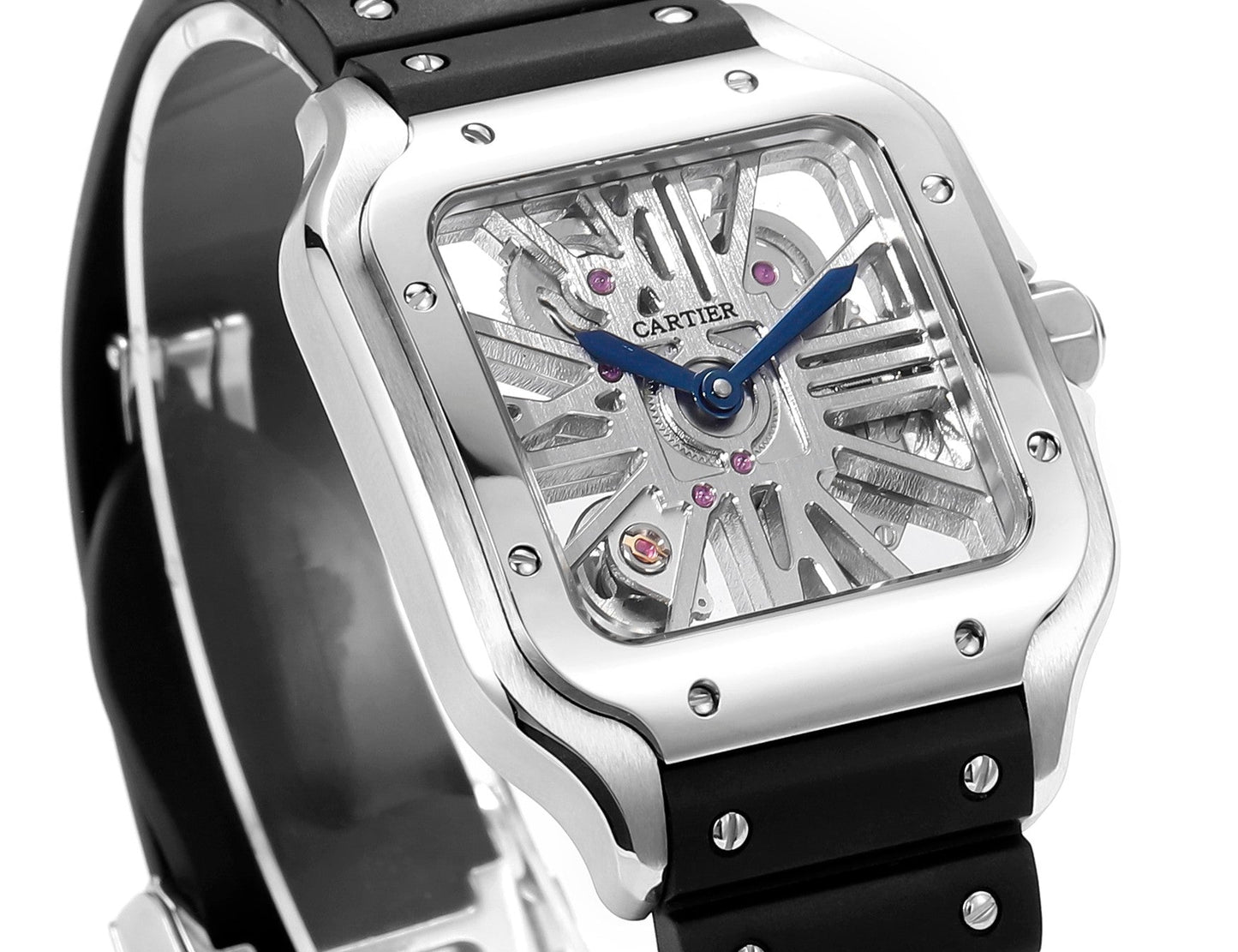 Cartier Santos Skeleton 40 mm THB Factory 1:1 Best Edition, weißes Gehäuse und schwarzes Armband