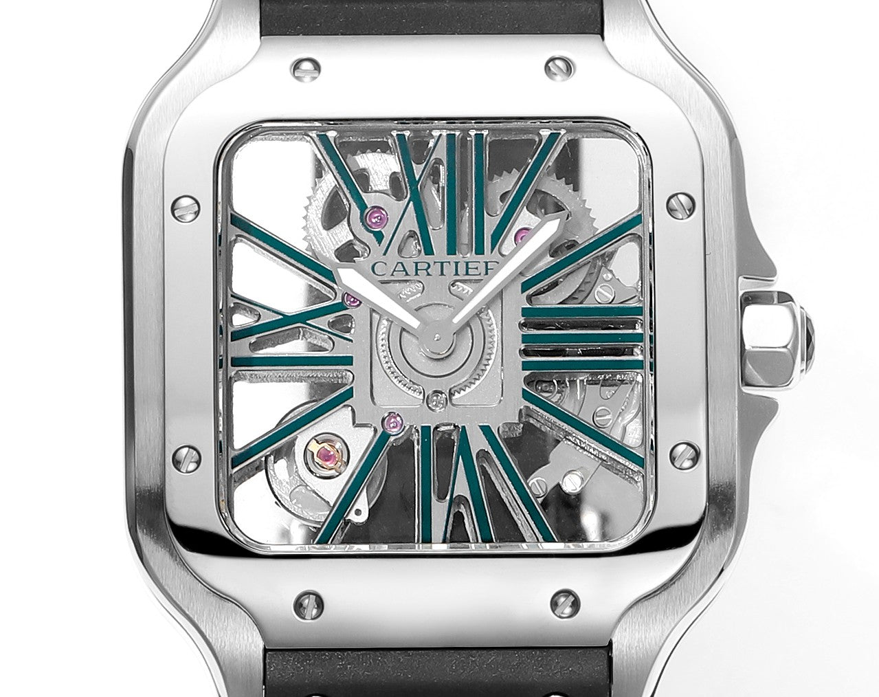 Cartier Santos Skeleton 40 mm THB Factory 1:1 Best Edition, weißes Gehäuse und schwarzes Armband