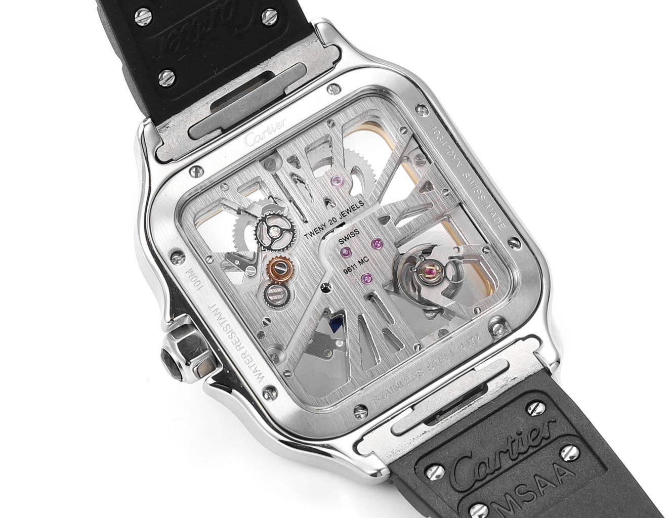 Cartier Santos Skeleton 40 mm THB Factory 1:1 Best Edition, weißes Gehäuse und schwarzes Armband