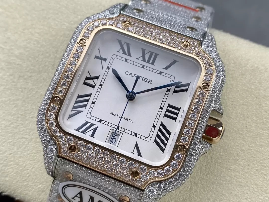 Santos De Cartier Diamond Watches White Dial 1:1 Best Edition AMG Factory Swarovski Stone