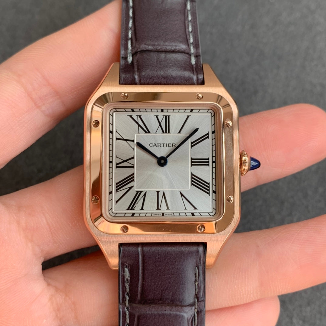 Cartier Santos-Dumont WGSA0022 1:1 Best Edition F1 Factory Silver Dial Brown Strap