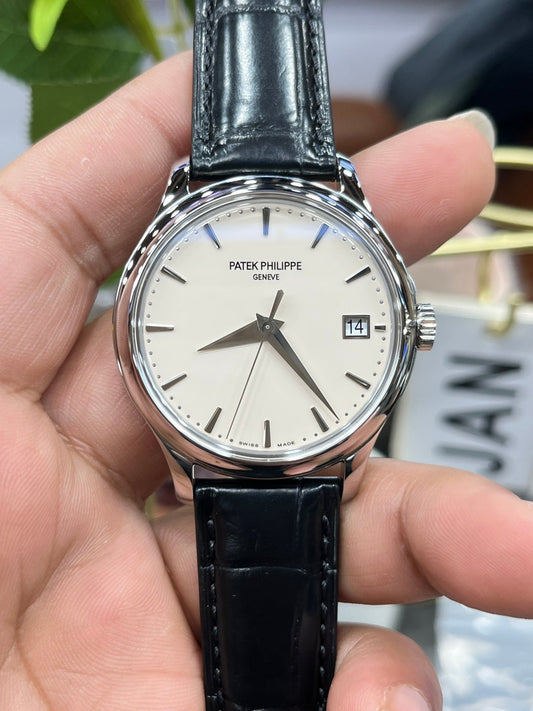 Patek Philippe Calatrava 5227G mostrador branco 1:1 melhor edição pulseira de couro preto de fábrica 3K