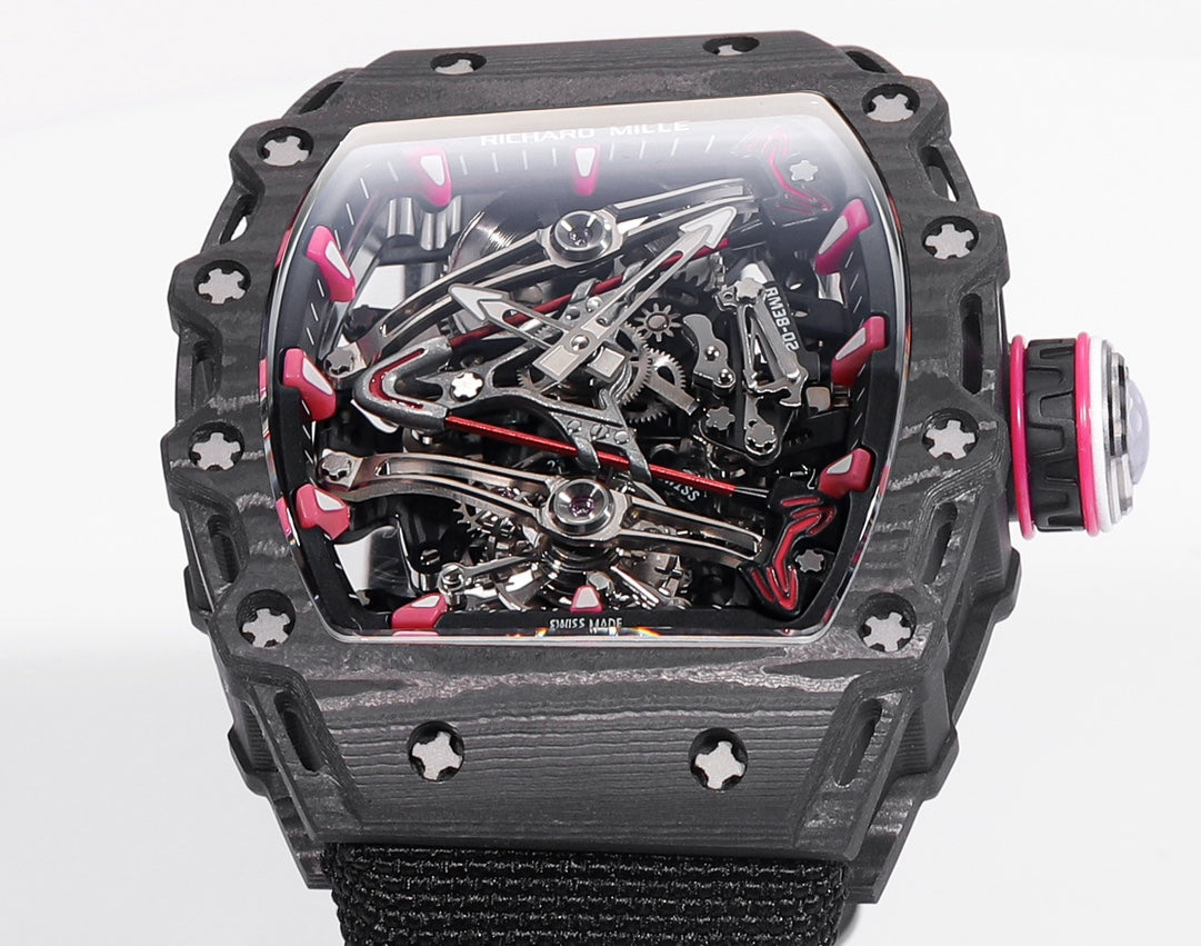 Richard Mille Bubba Watson Tourbillon RM38-02 1:1 Meilleure édition Boîtier en carbone noir Bracelet en tissu Velcro