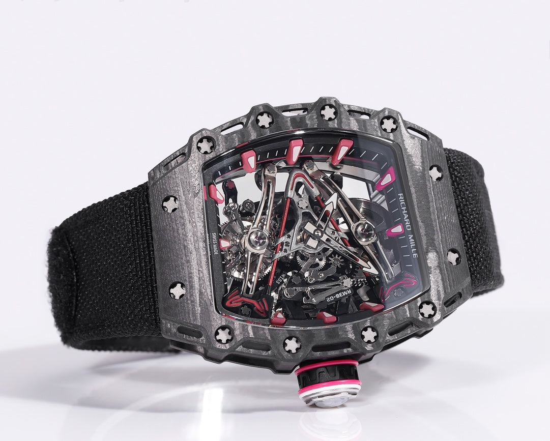 Richard Mille Bubba Watson Tourbillon RM38-02 1:1 Meilleure édition Boîtier en carbone noir Bracelet en tissu Velcro