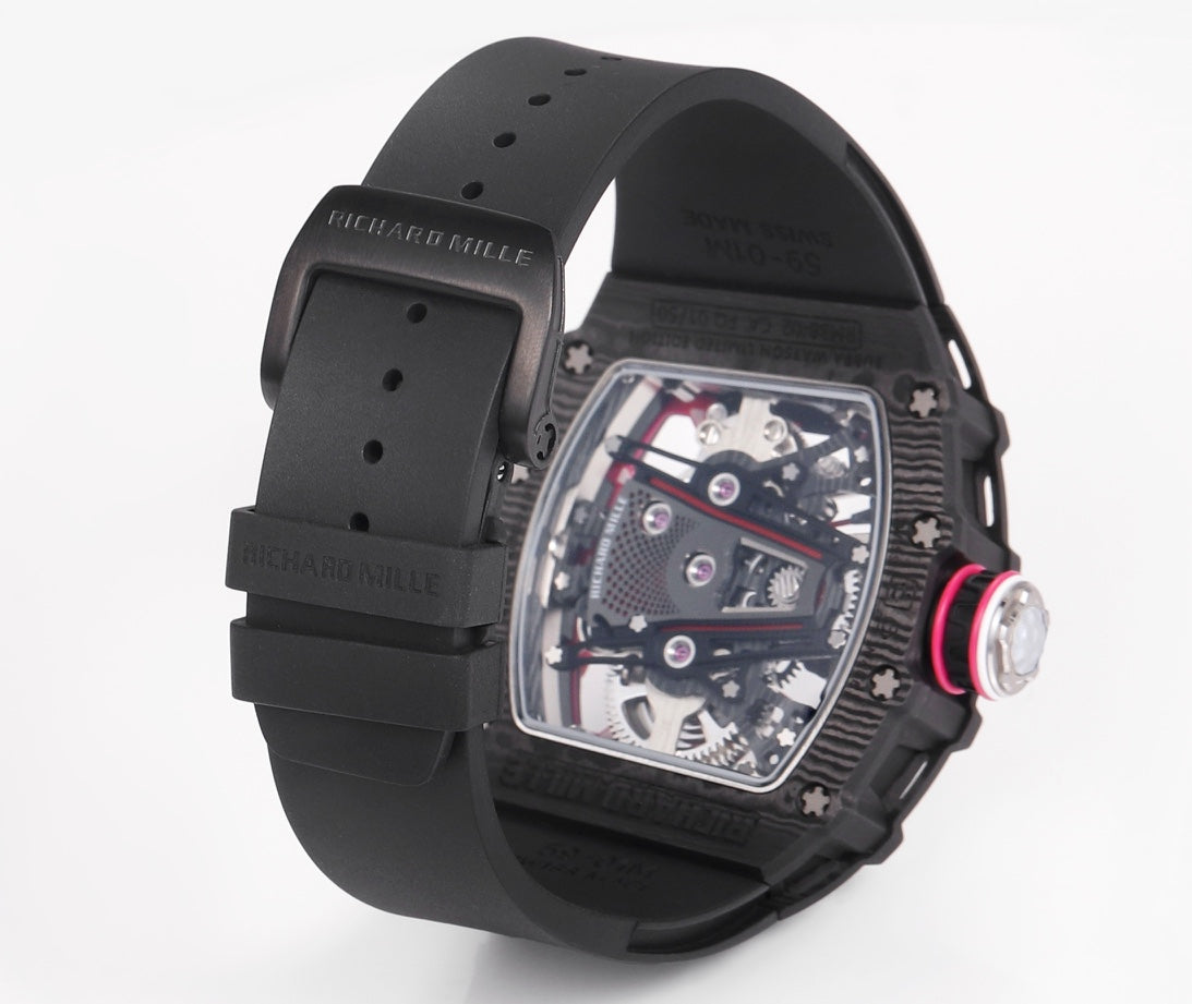 Richard Mille Bubba Watson Tourbillon RM38-02 1:1 Meilleure édition Boîtier en carbone noir Bracelet en caoutchouc