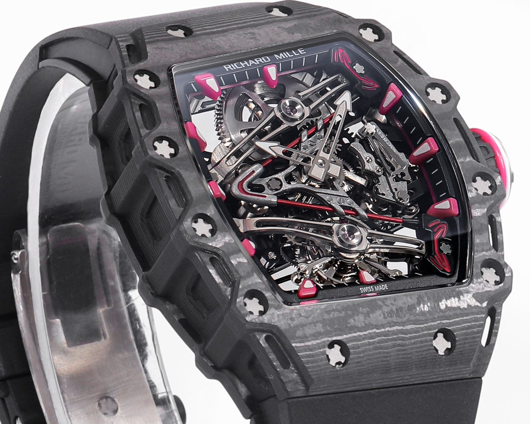 Richard Mille Bubba Watson Tourbillon RM38-02 1:1 Meilleure édition Boîtier en carbone noir Bracelet en caoutchouc