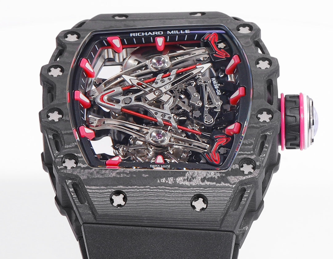 Richard Mille Bubba Watson Tourbillon RM38-02 1:1 Meilleure édition Boîtier en carbone noir Bracelet en caoutchouc