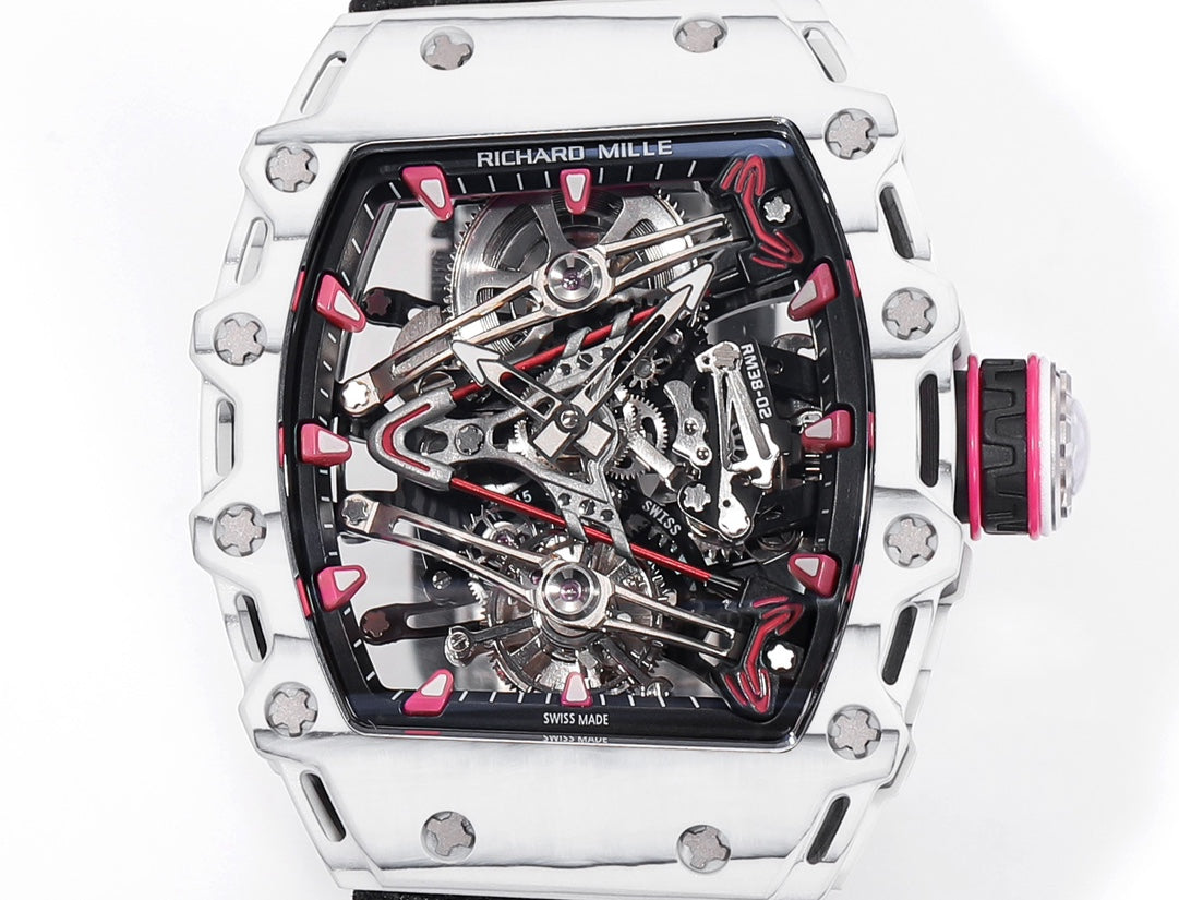 Richard Mille Bubba Watson Tourbillon RM38-02 1:1 Meilleure édition Boîtier en carbone blanc Bracelet en tissu Velcro noir