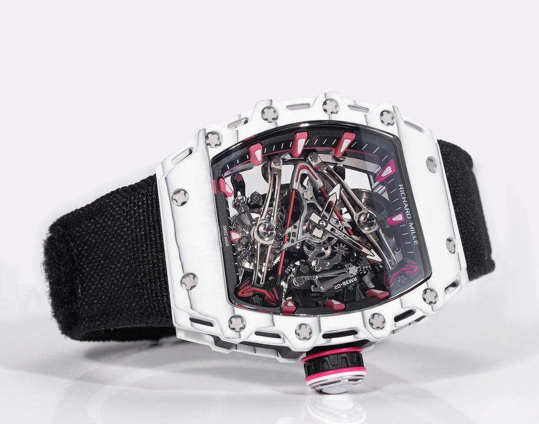 Richard Mille Bubba Watson Tourbillon RM38-02 1:1 Meilleure édition Boîtier en carbone blanc Bracelet en tissu Velcro noir