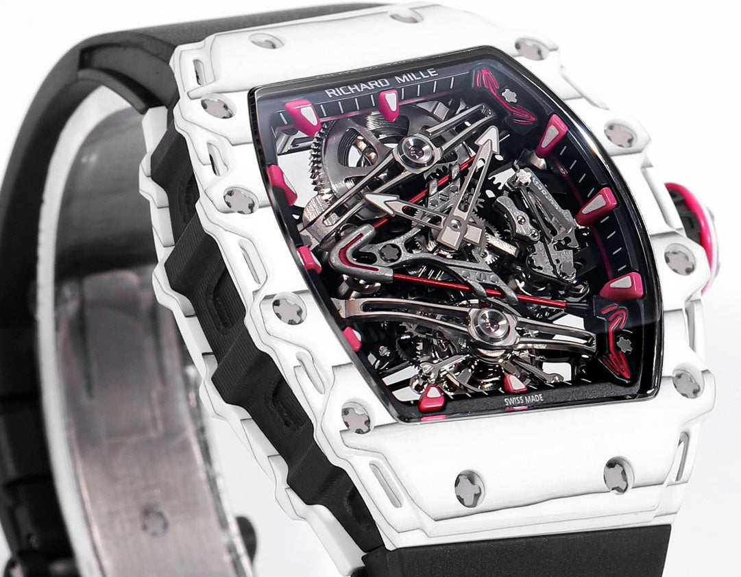 Richard Mille Bubba Watson Tourbillon RM38-02 1:1 Meilleure édition Boîtier en carbone blanc Bracelet en caoutchouc noir