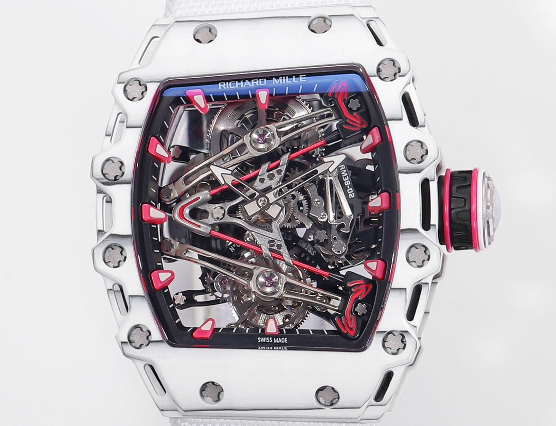 Richard Mille Bubba Watson Tourbillon RM38-02 1:1 Meilleure édition Boîtier en carbone blanc Bracelet velcro