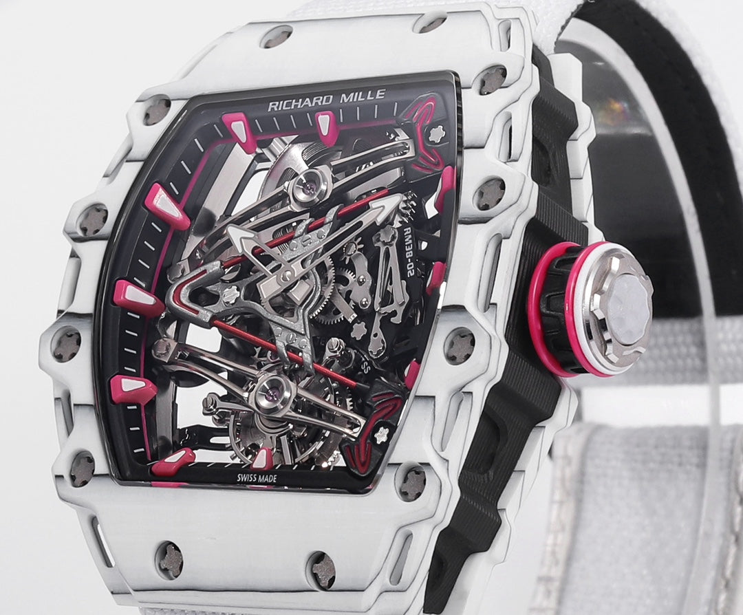 Richard Mille Bubba Watson Tourbillon RM38-02 1:1 Meilleure édition Boîtier en carbone blanc Bracelet velcro