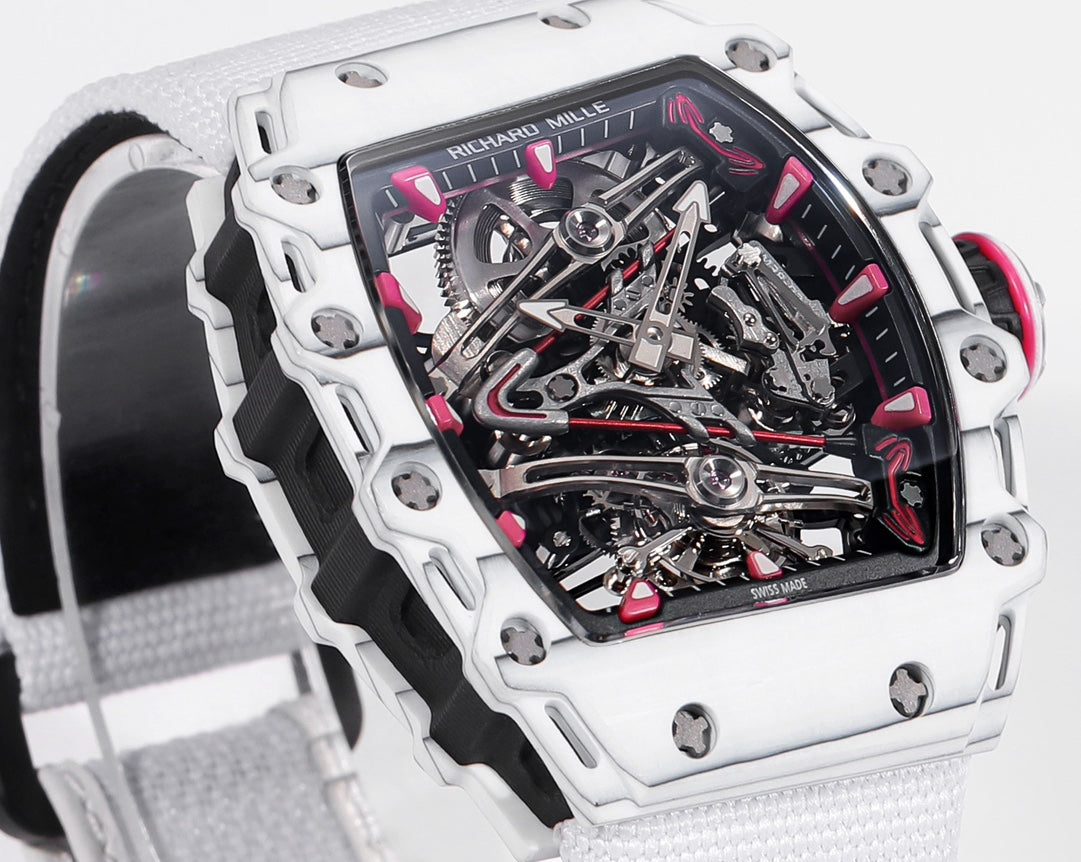 Richard Mille Bubba Watson Tourbillon RM38-02 1:1 Meilleure édition Boîtier en carbone blanc Bracelet velcro