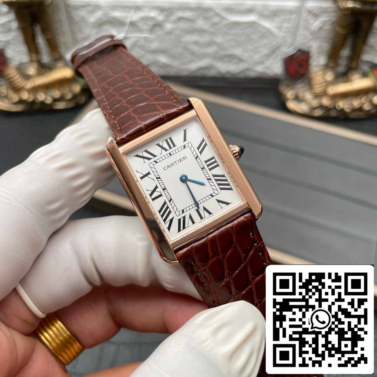 Cartier Tank W5200026 1:1 Best Edition BV Factory Correa de cuero marrón oro amarillo