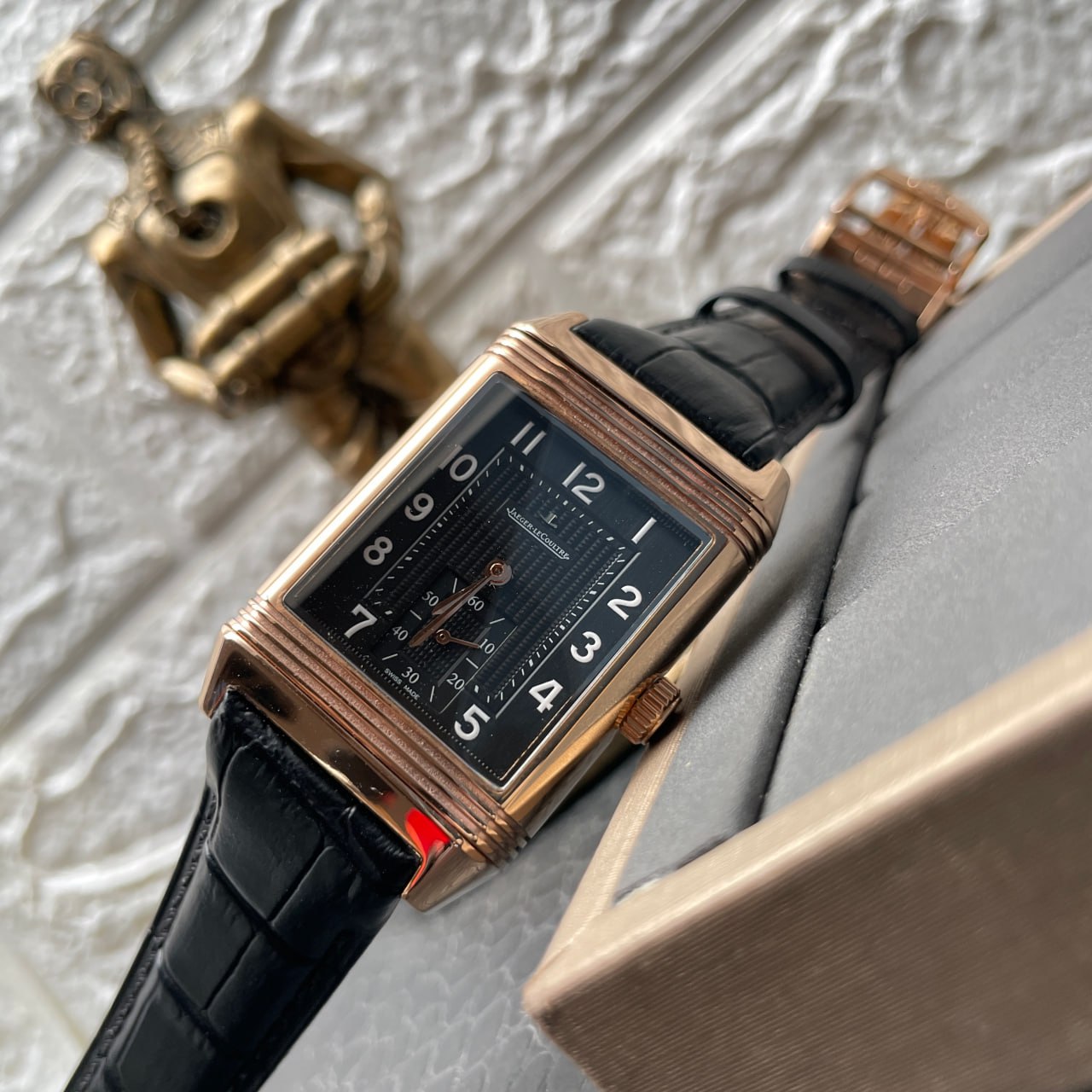 Jaeger LeCoultre Reverso Q3732470 1:1 meilleure édition or rose cadran noir