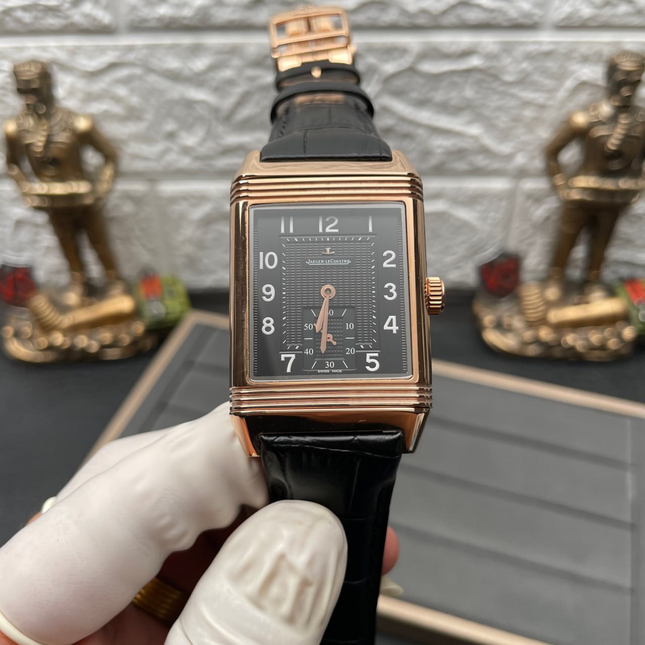 Jaeger LeCoultre Reverso Q3732470 1:1 meilleure édition or rose cadran noir