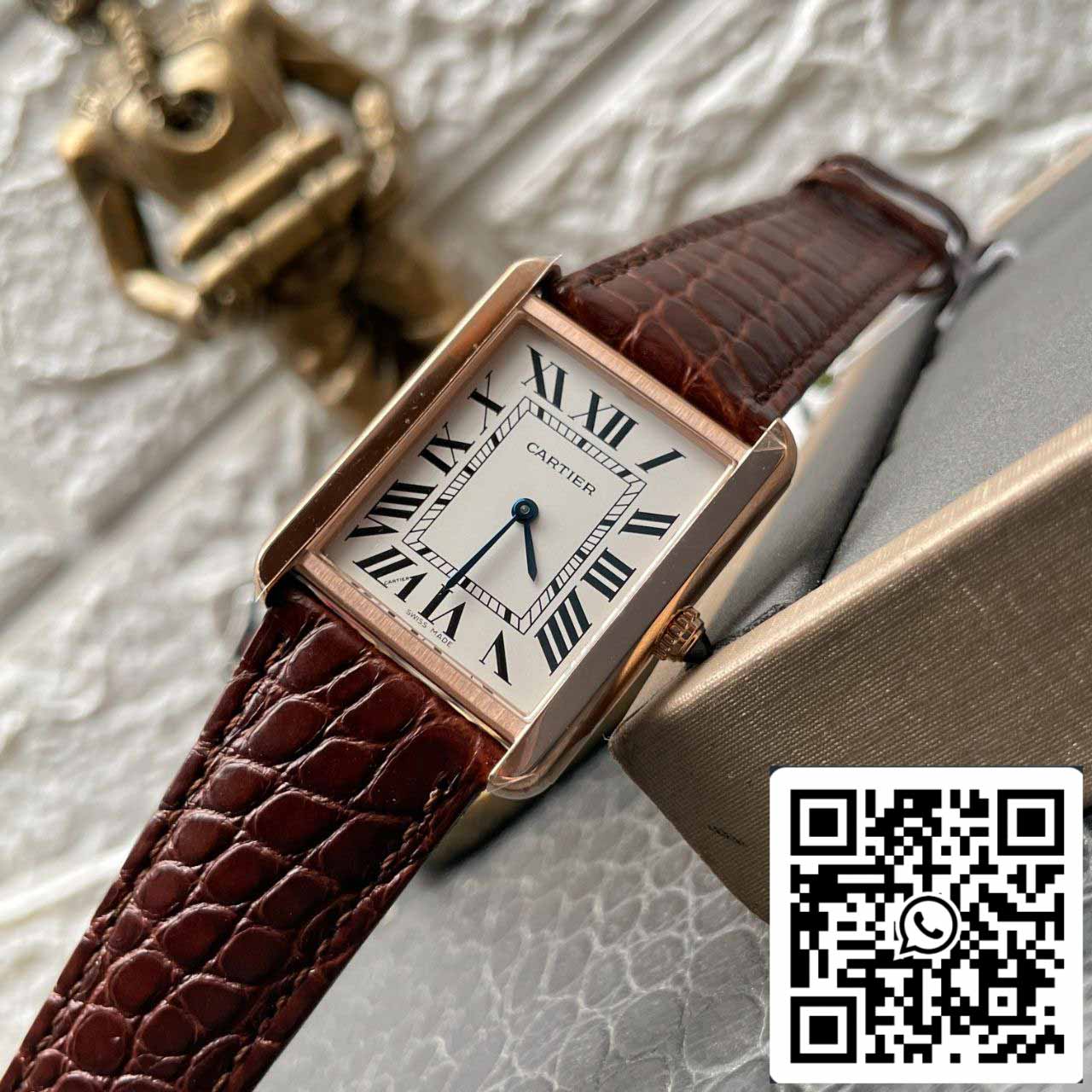 Cartier Tank W5200026 1:1 Best Edition BV Factory Correa de cuero marrón oro amarillo