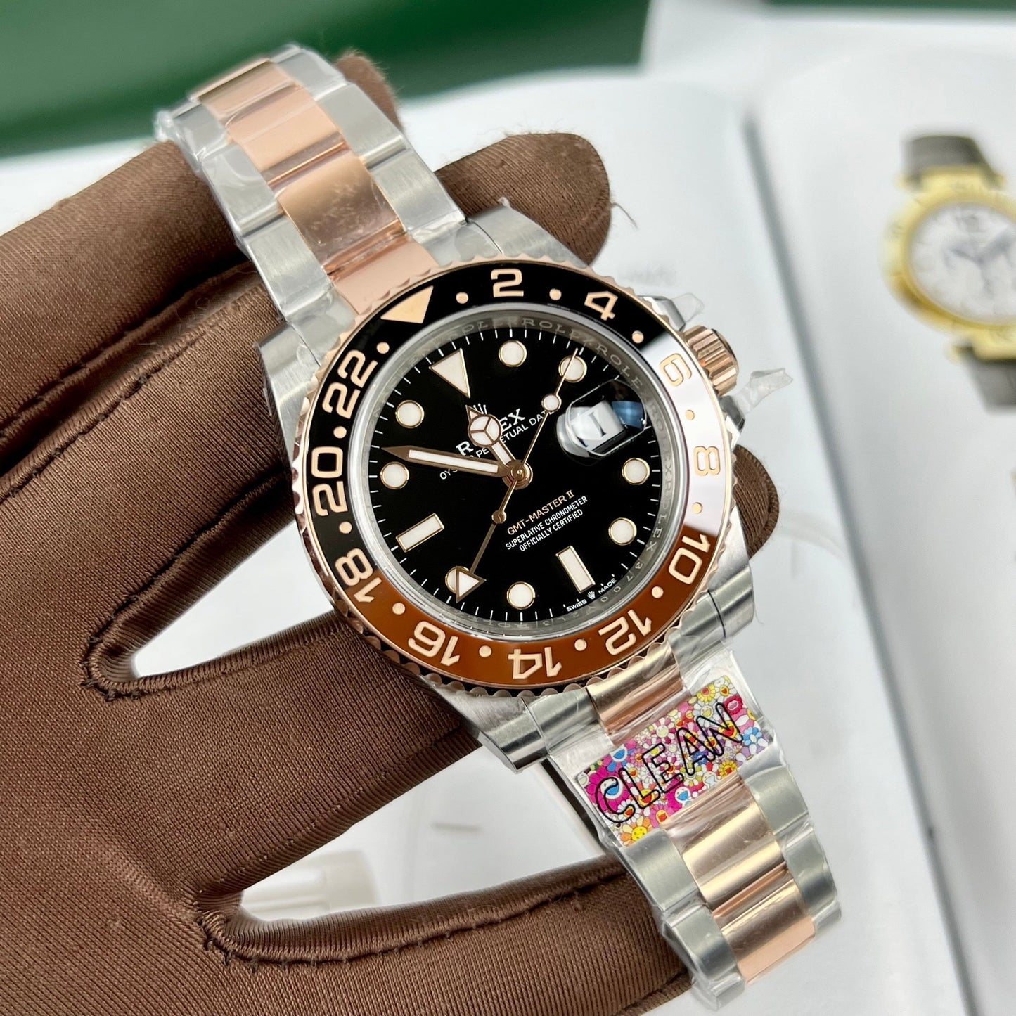 Relógio masculino Rolex GMT-Master II Root Beer 126711CHNR-0002 embrulhado em ouro rosa