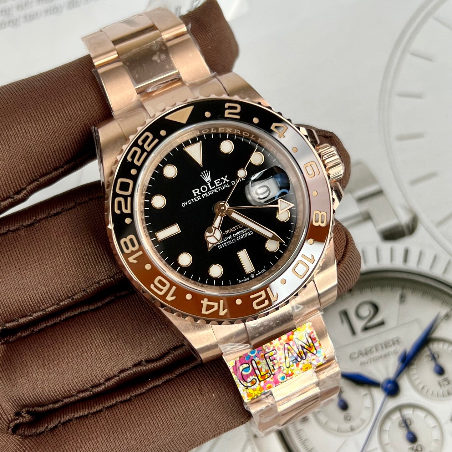 Rolex GMT-Master II Everose Gold Root Beer Brown 126715CHNR 40 mm enveloppé d'or rose de Clean Factory