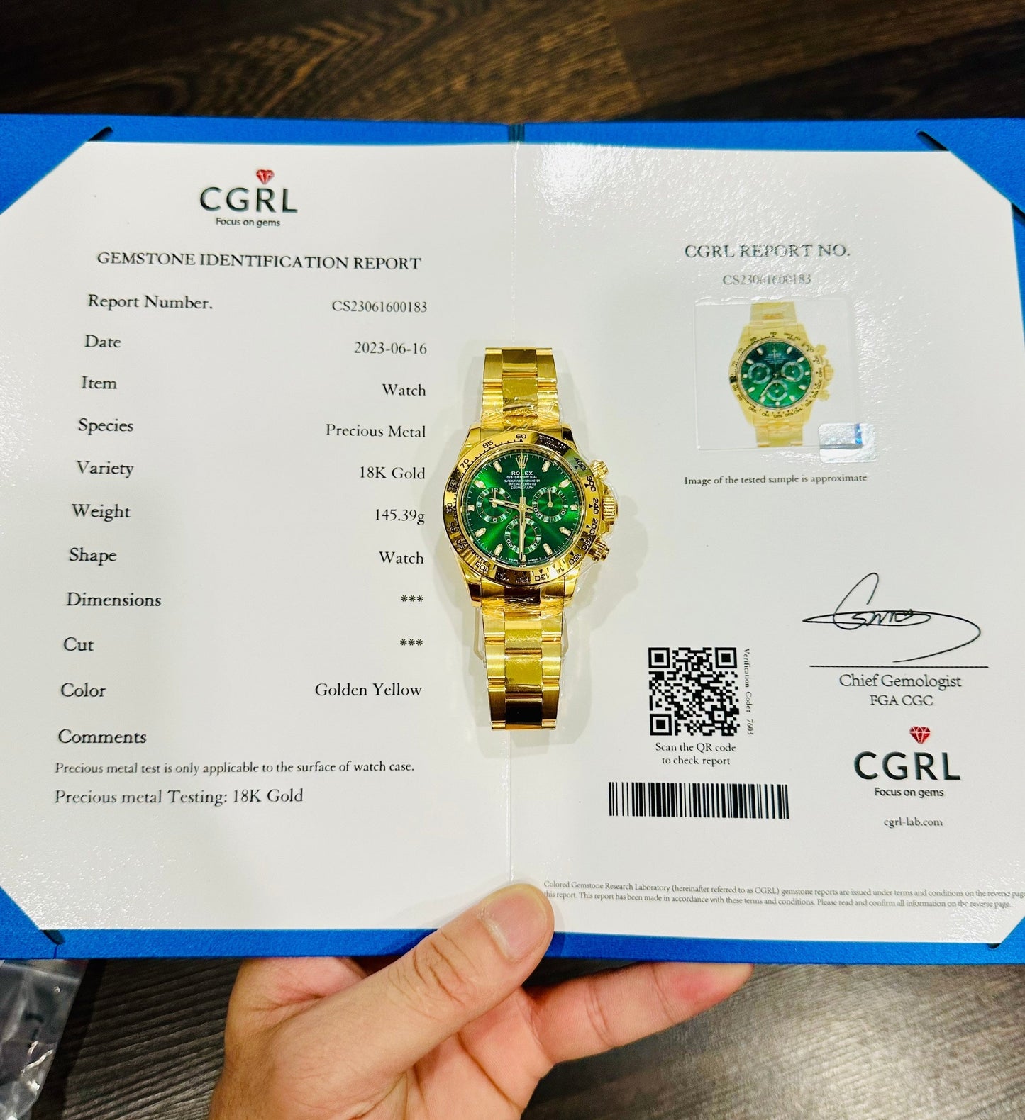 Montre Rolex Cosmograph Daytona 40 en or jaune, cadran arabe vert 116508, revêtement en or jaune 18 carats