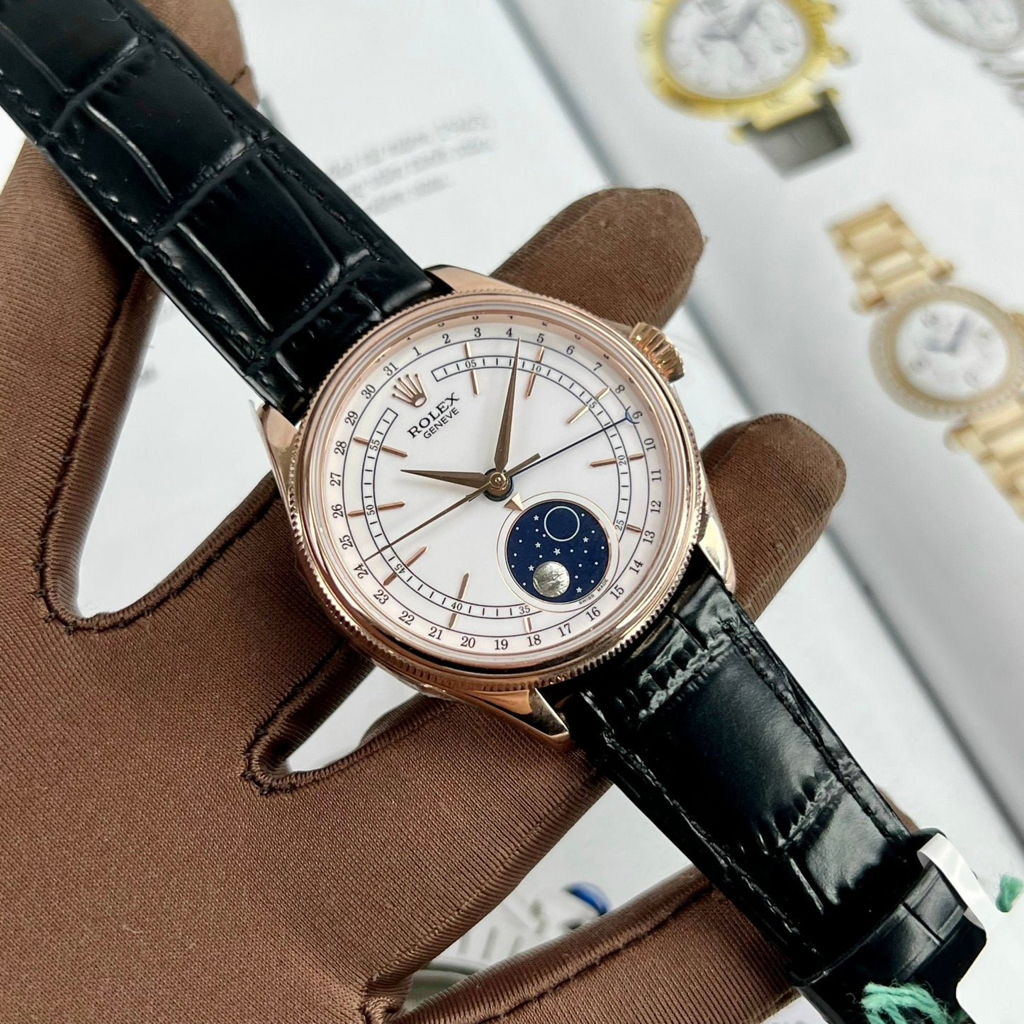 Rolex Cellini Moonphase 50535 18k rose gold filled KZ Factory