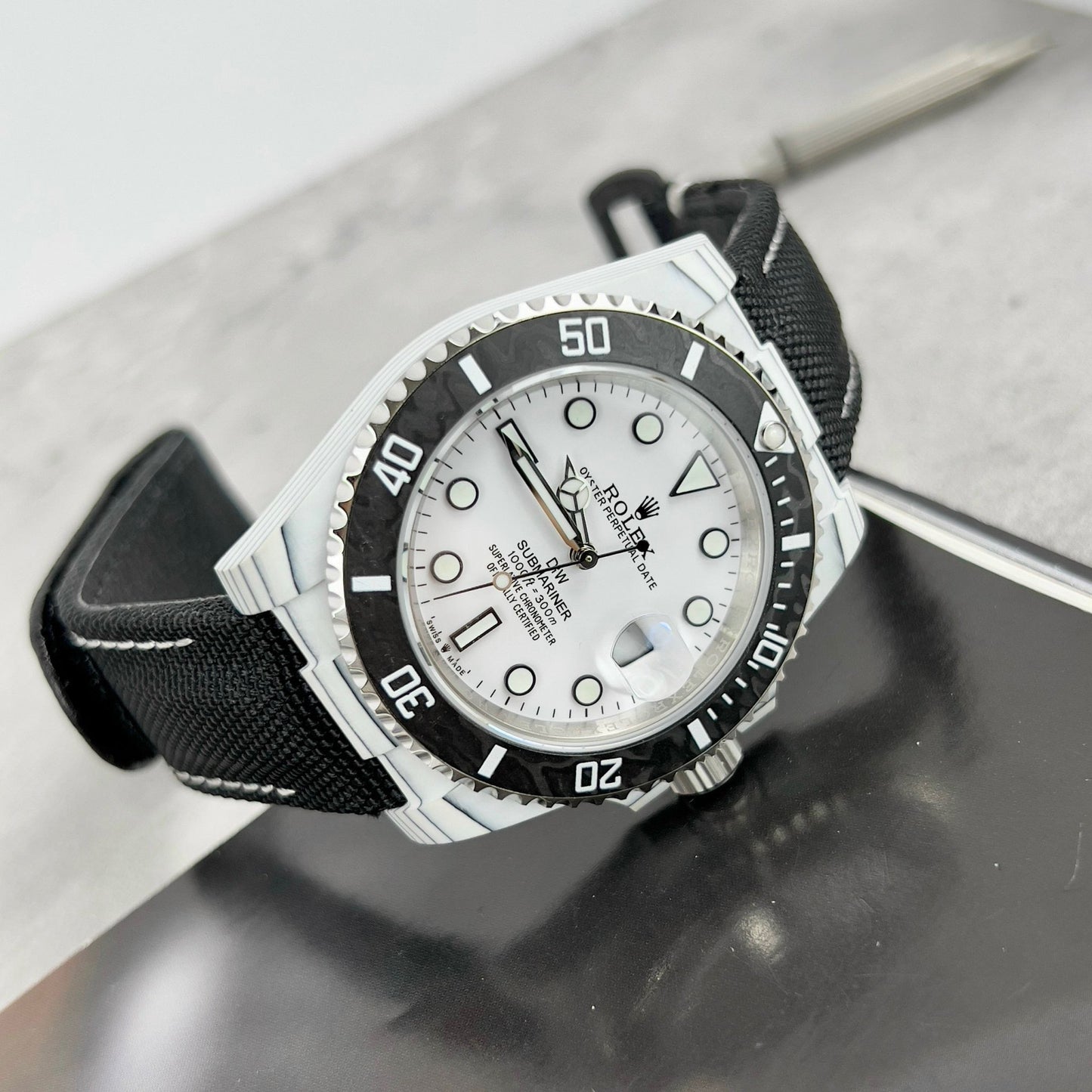 Rolex GMT-MASTER II Diw 1:1 Meilleure édition Bracelet en tissu noir Cadran blanc