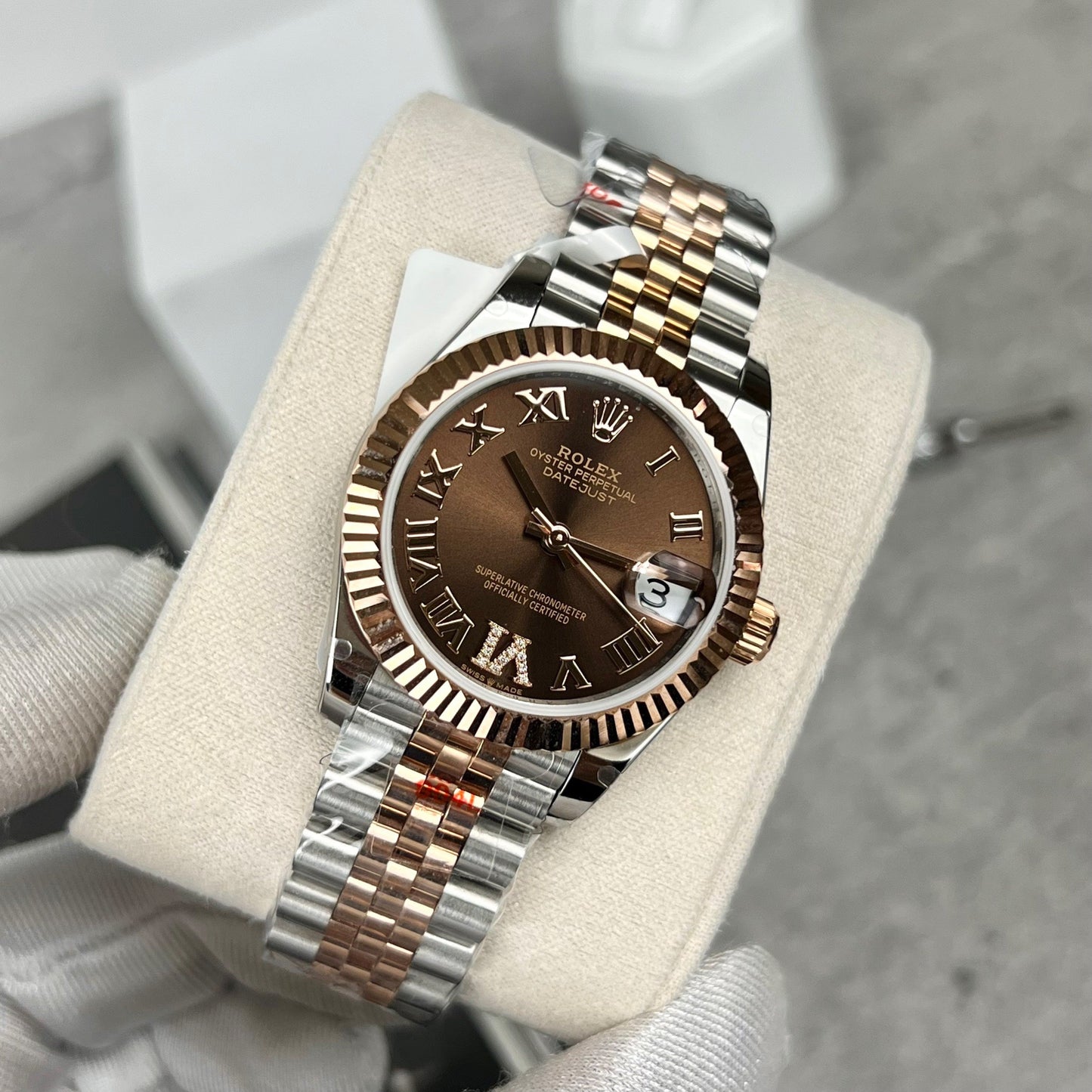 Rolex Datejust 31 Uhr mit schokoladenbraunem Zifferblatt 178271, beste 1:1-Edition, 18 Karat beschichtetes Roségold, GM