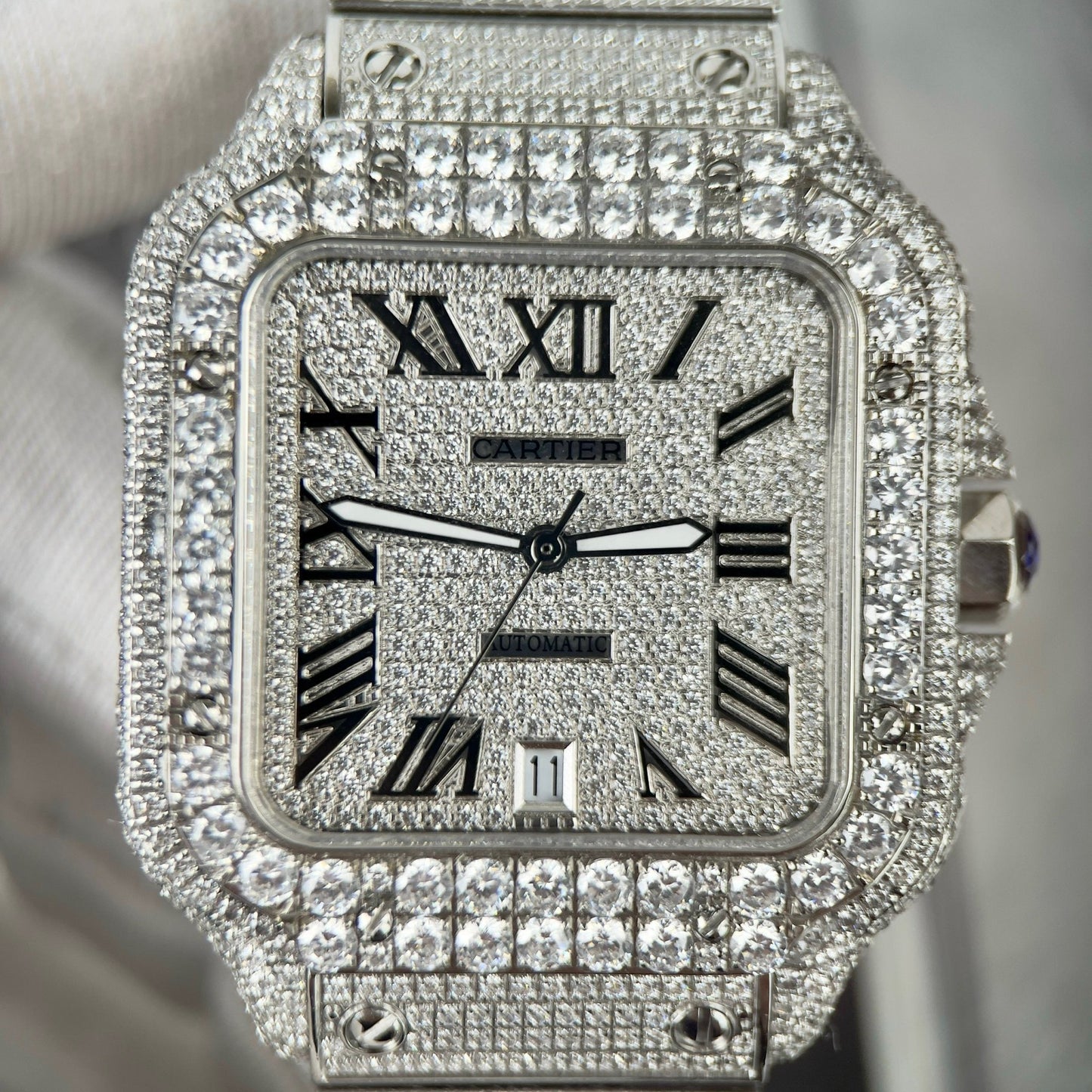 Santos De Cartier 40mm Aço – Pedra Swarovski Pavé Personalizada