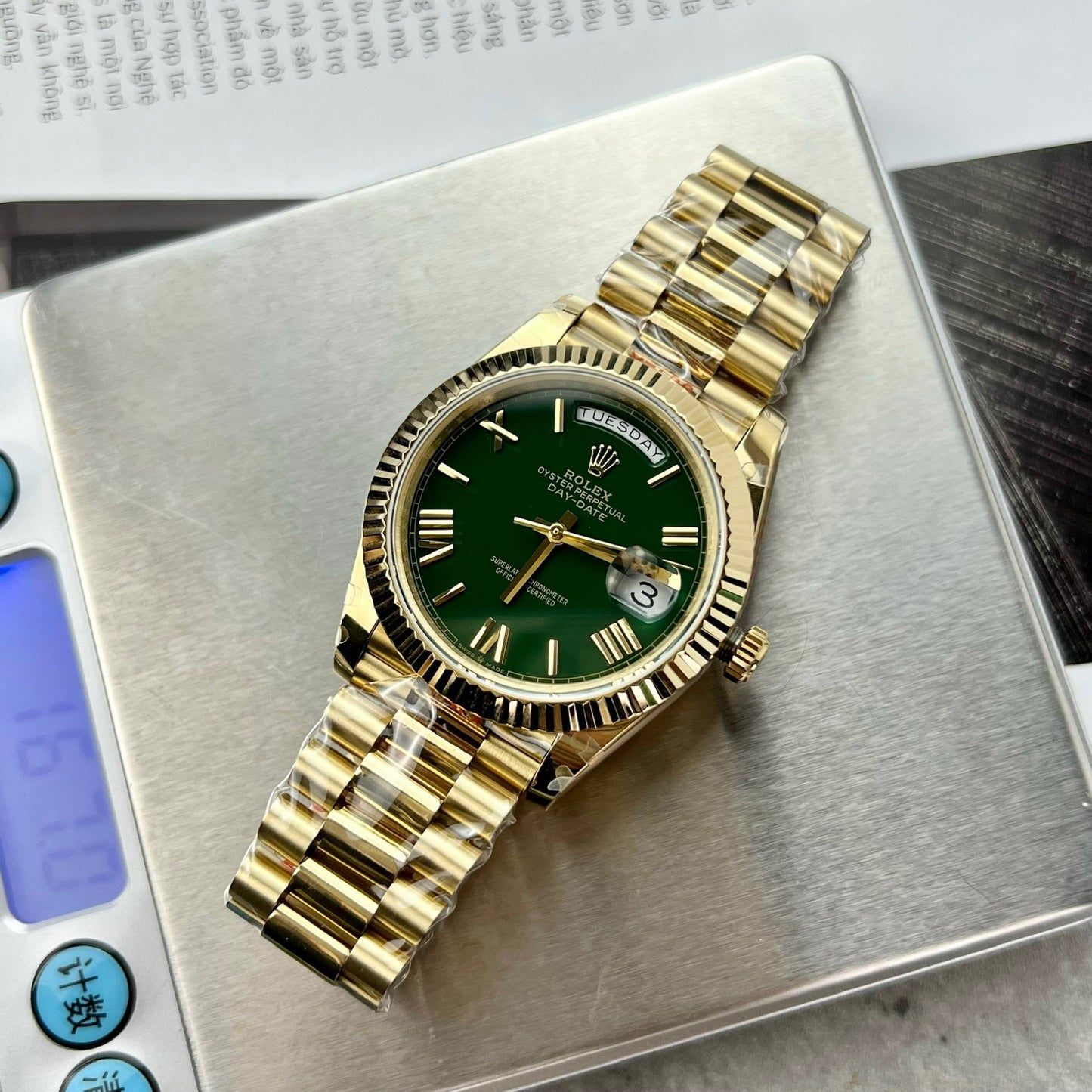 Rolex Day Date M228238-0061 Meilleure édition 1:1 GM Factory V2 Cadran vert Or jaune