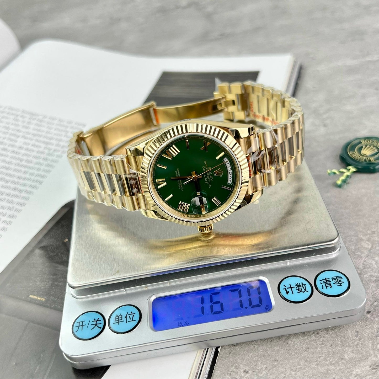 Rolex Day Date M228238-0061 Meilleure édition 1:1 GM Factory V2 Cadran vert Or jaune