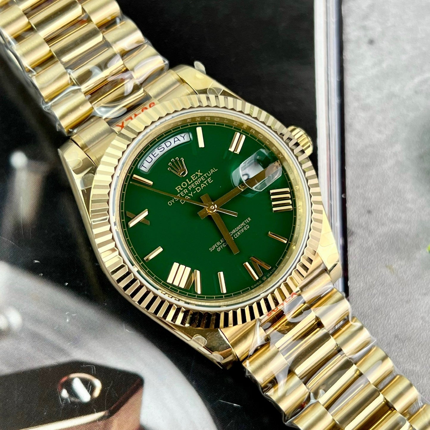 Rolex Day Date M228238-0061 Meilleure édition 1:1 GM Factory V2 Cadran vert Or jaune