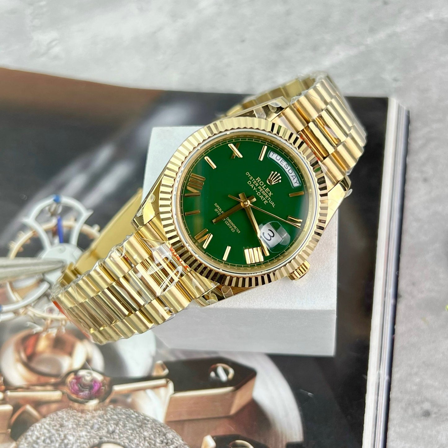 Rolex Day Date M228238-0061 Meilleure édition 1:1 GM Factory V2 Cadran vert Or jaune