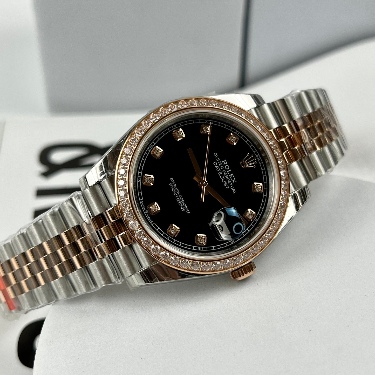 Rolex Datejust 36 mm preto com diamantes mostrador 126281RBR 1:1 Best Edition EW Factory mostrador preto suíço ETA3235