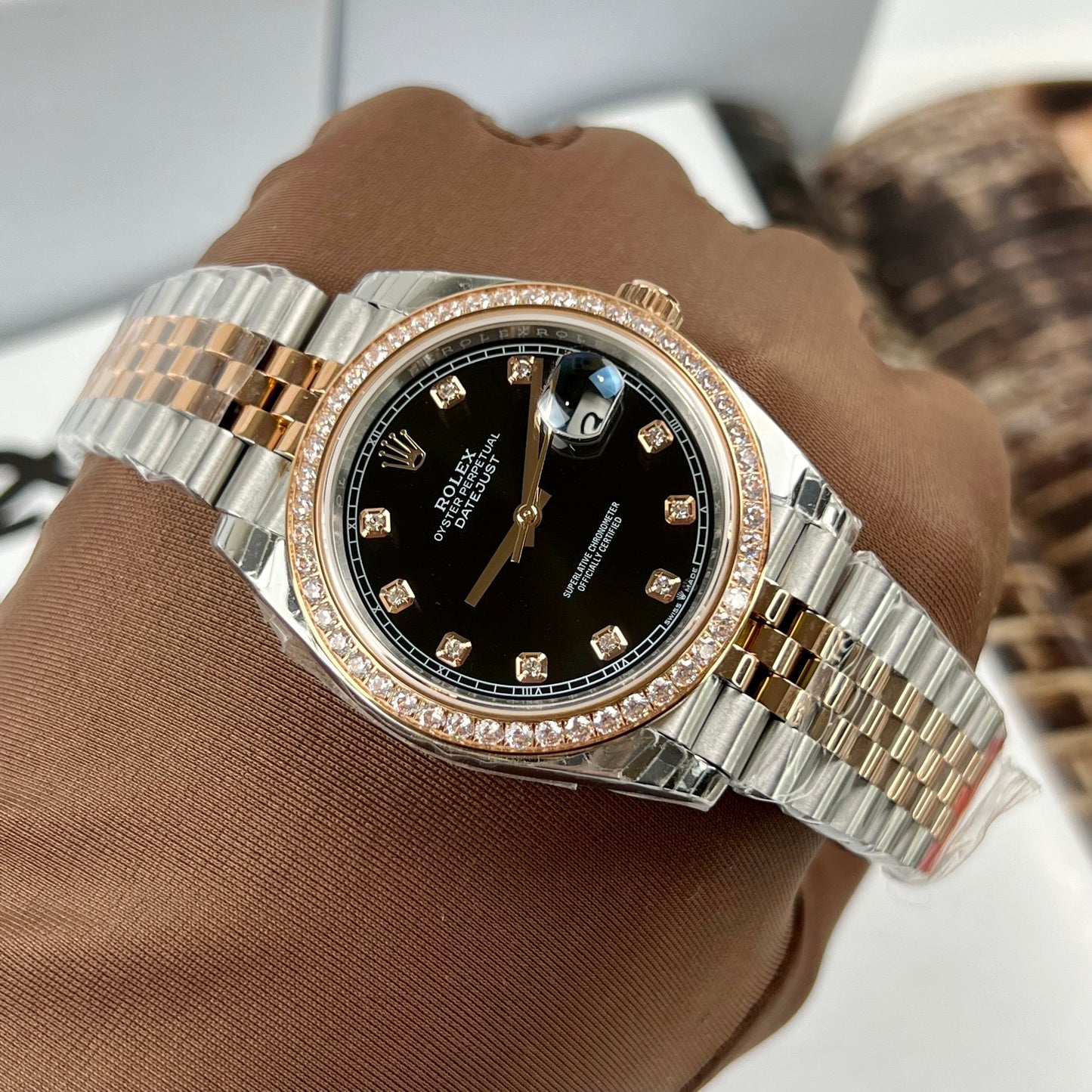 Rolex Datejust 36 mm preto com diamantes mostrador 126281RBR 1:1 Best Edition EW Factory mostrador preto suíço ETA3235