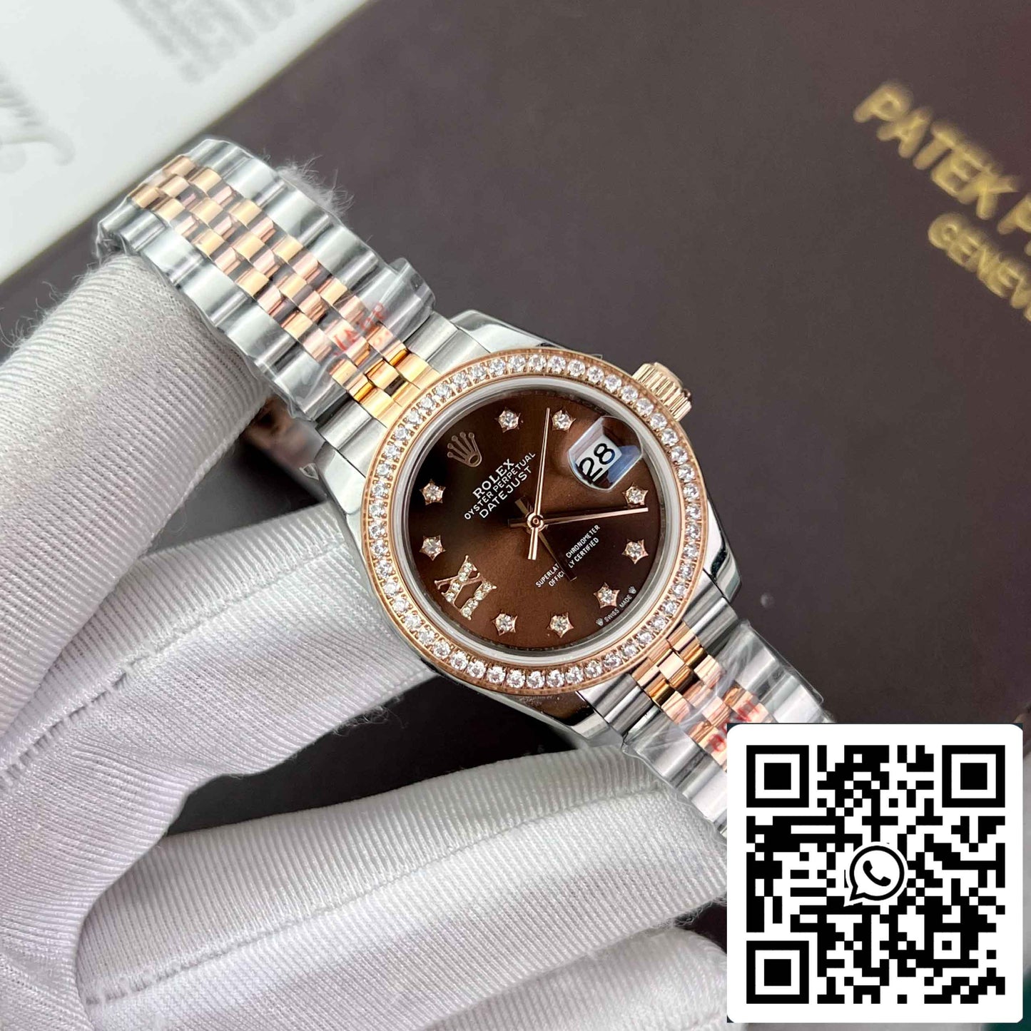 Replica Rolex Lady-Datejust 28 279171-0003 Quadrante color cioccolato EW Factory Best Edition