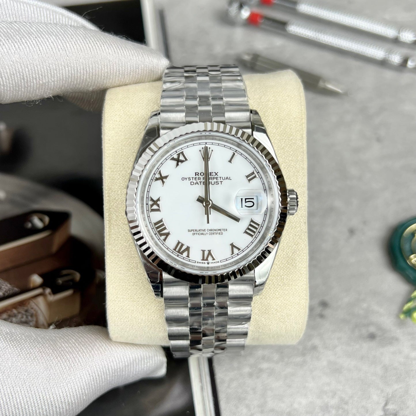 Réplica Rolex Datejust M126234-0025 36MM 1:1 Melhor Edição VS Fábrica de Aço Inoxidável