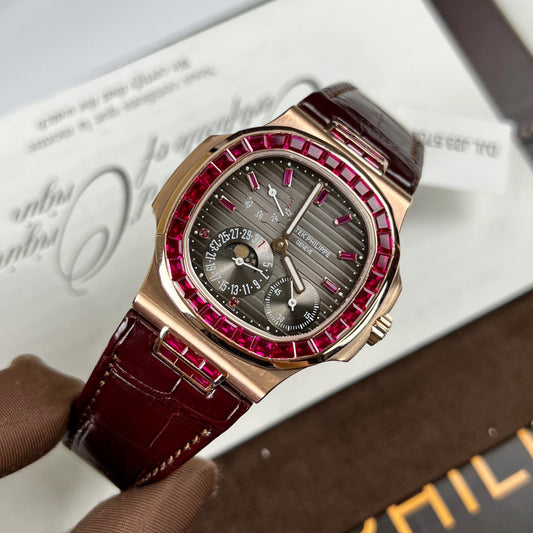 Patek Philippe Nautilus 5712 18k rose gold 1:1 best Edition PPF Factory custom Ruby Stone