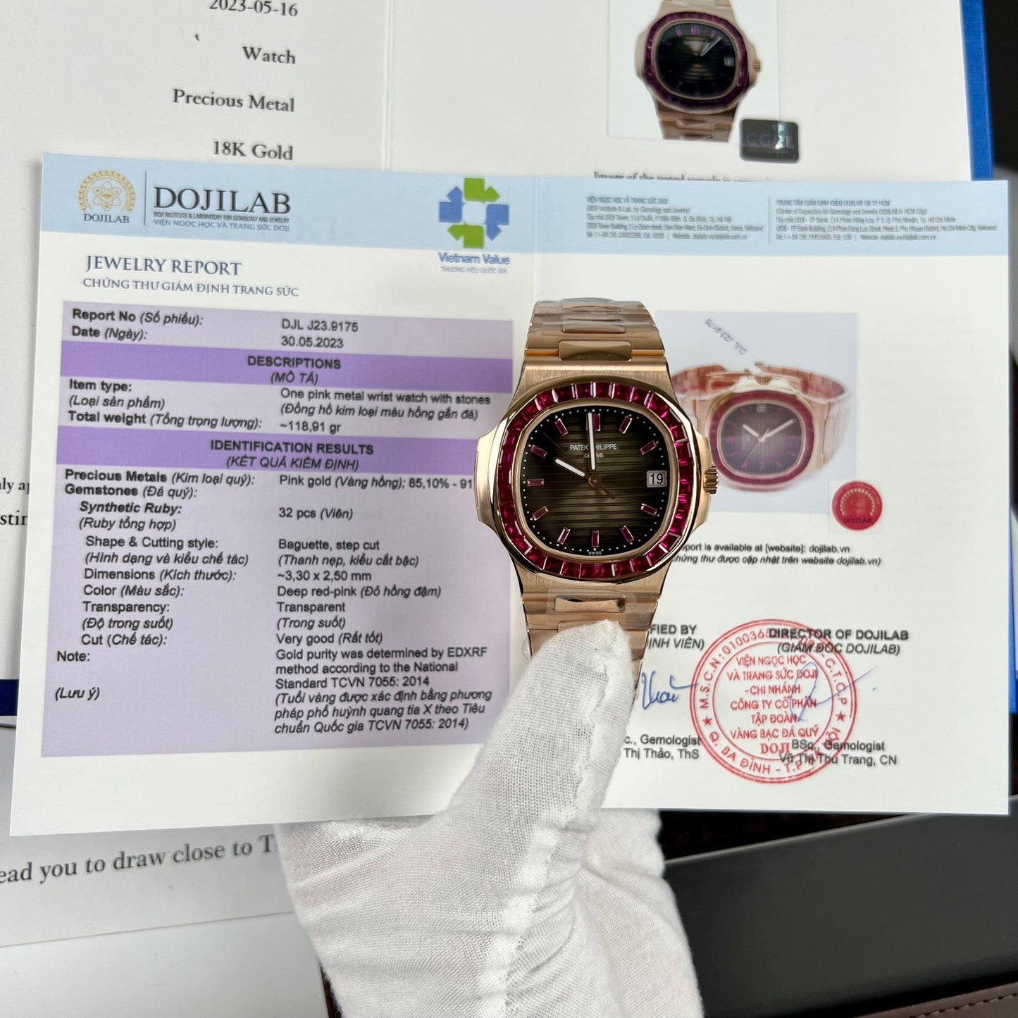 Patek Philippe Nautilus 5711 Or rose 18 carats 1:1 meilleure édition PPF Factory personnalisée Ruby Stone