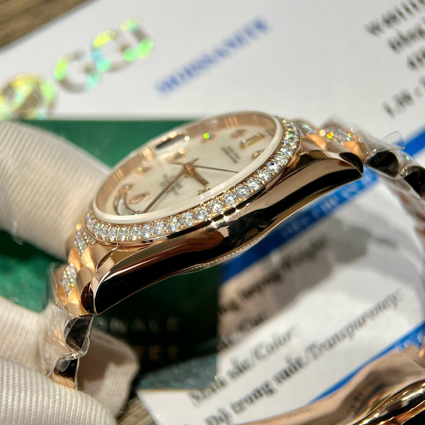 Rolex Day-Date M128345RBR-0030 Mother of Pearl 1:1 Best Edition custom 18k and moissanite