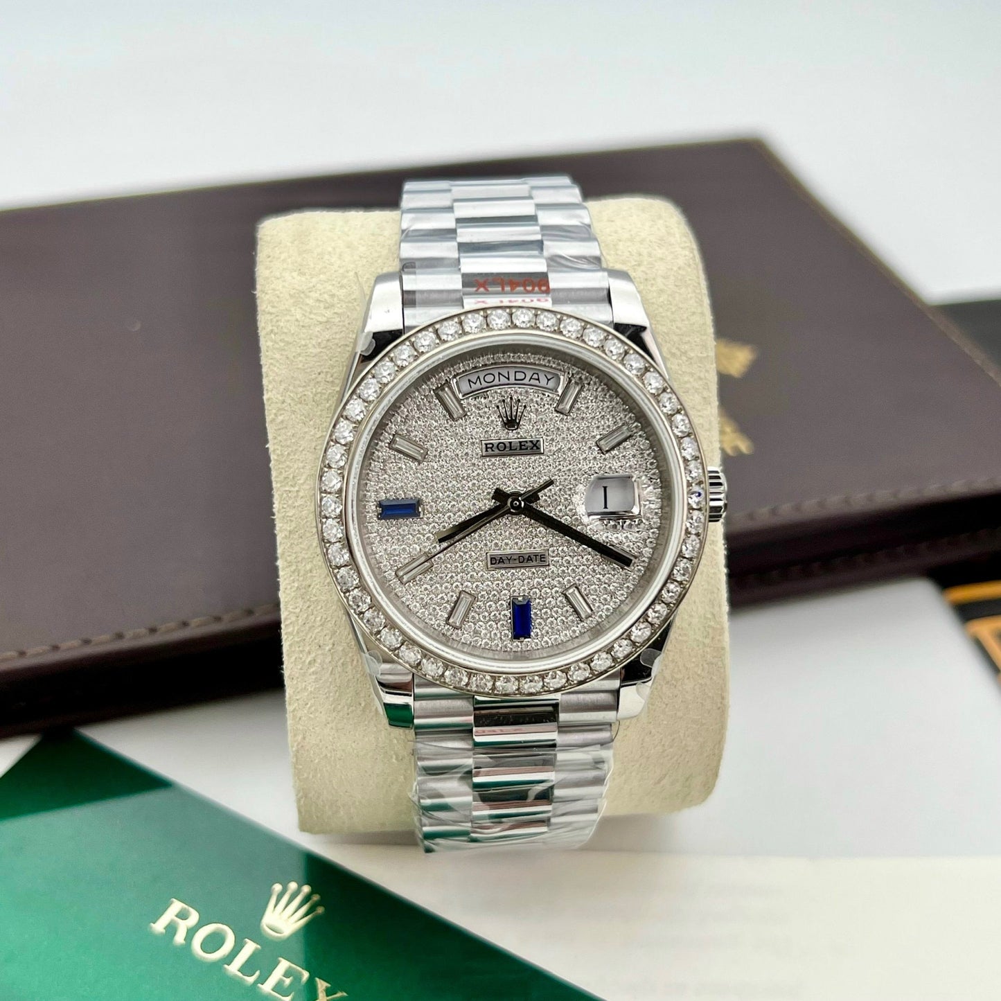 Rolex Day Date 40 228349RBR Lunette Diamants Cadran 1:1 Meilleure édition GM Factory V2 Version contrepoids