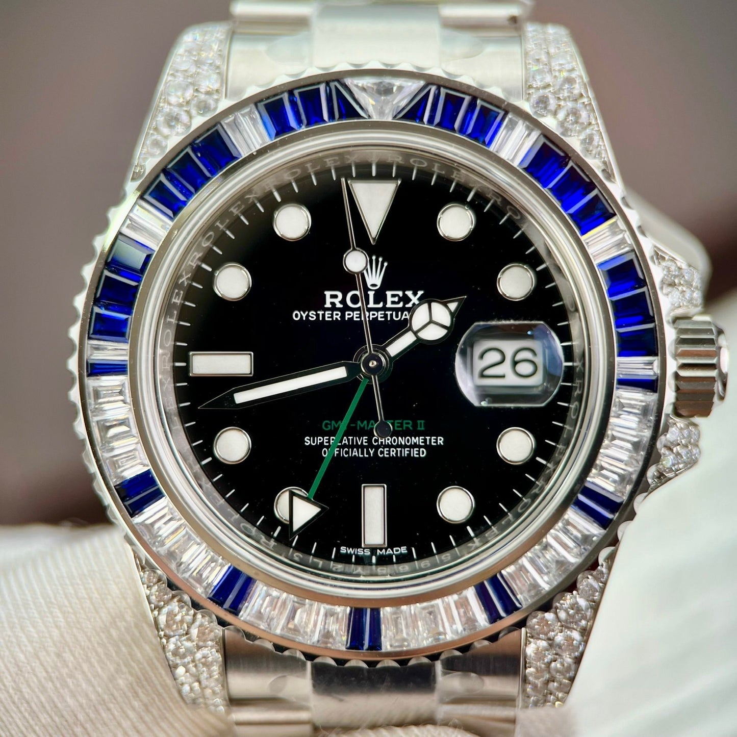 Rolex GMT Master II 116759SARU 1:1 meilleure édition Custom Ruby Sapphire et Moissanite Black Dial