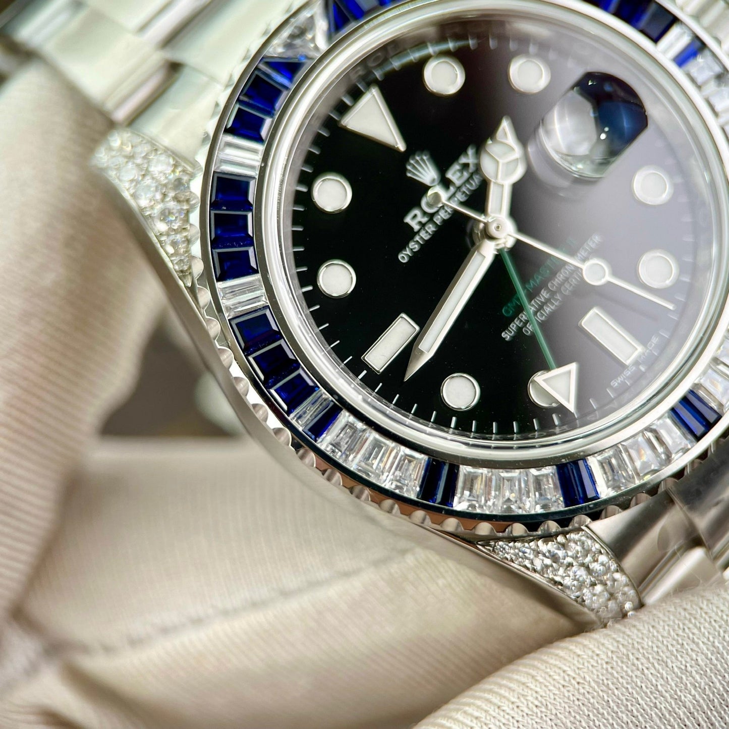 Rolex GMT Master II 116759SARU 1:1 meilleure édition Custom Ruby Sapphire et Moissanite Black Dial