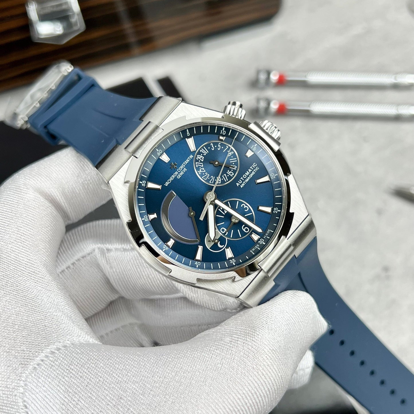 Vacheron Constantin Overseas 47450/000W-9511 TWA Factory 1:1 Meilleure édition Cadran bleu Bracelet en caoutchouc