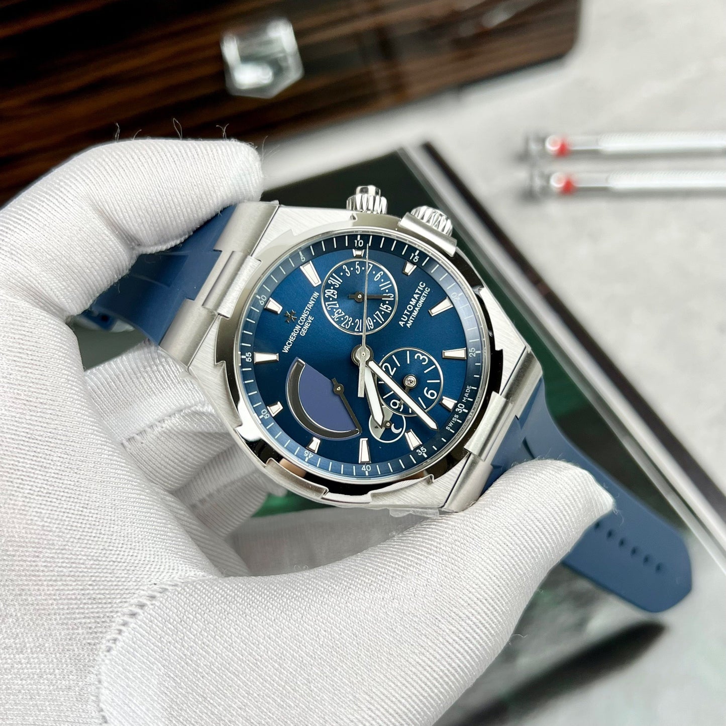 Vacheron Constantin Overseas 47450/000W-9511 TWA Factory 1:1 Meilleure édition Cadran bleu Bracelet en caoutchouc