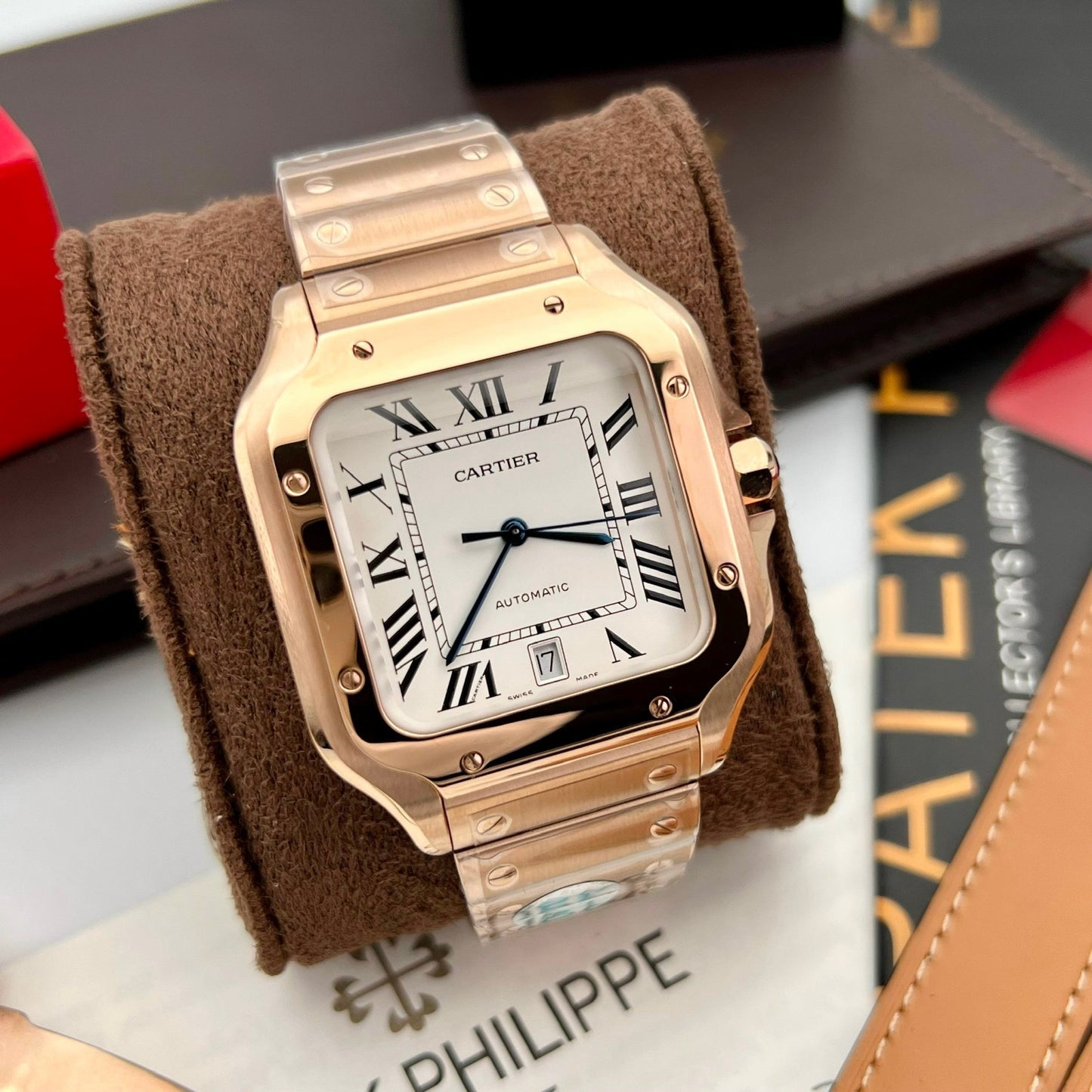 Cartier De Santos Boîtier en acier inoxydable BV Factory 1:1 Meilleure édition Cadran blanc Or rose nouvelle version