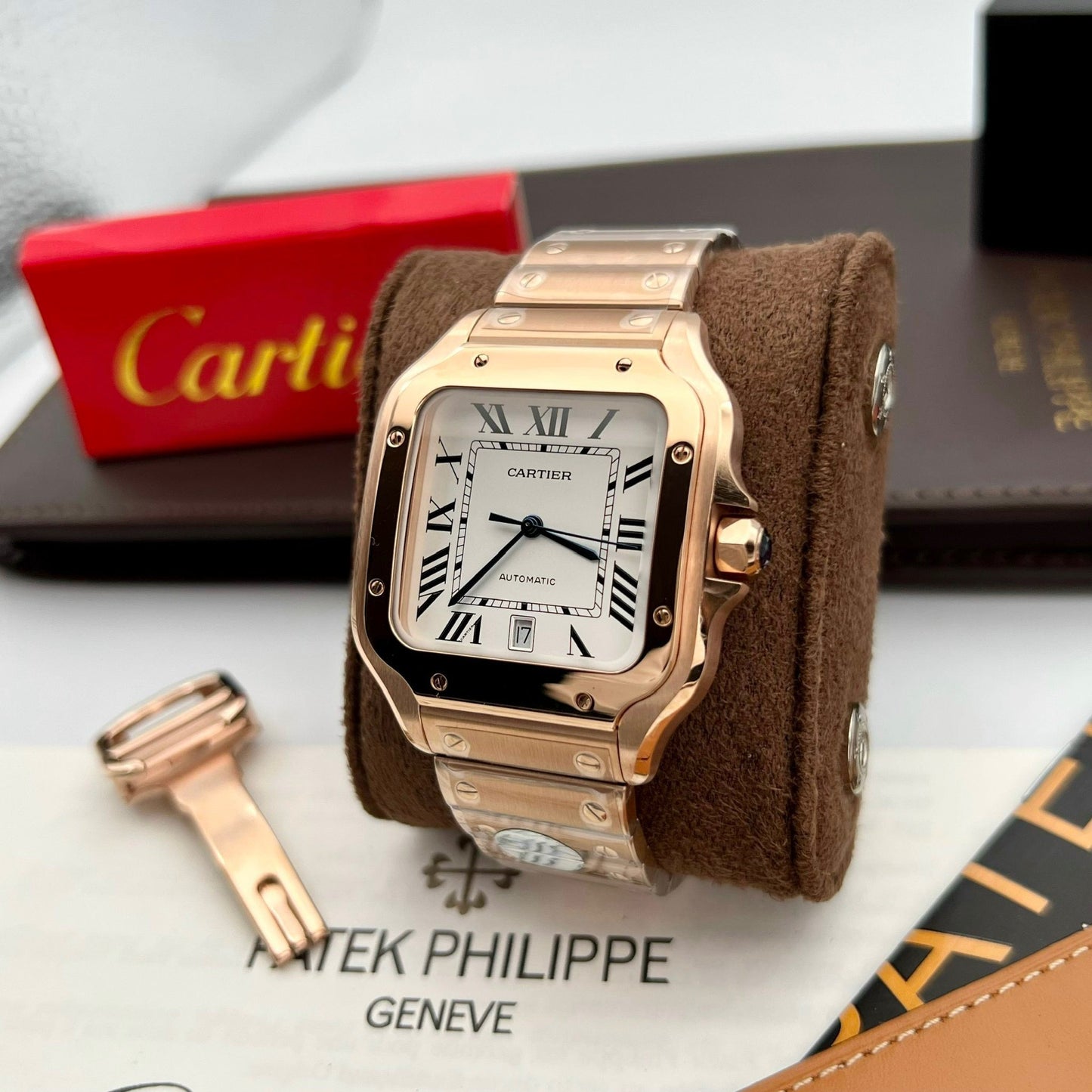 Cartier De Santos Boîtier en acier inoxydable BV Factory 1:1 Meilleure édition Cadran blanc Or rose nouvelle version