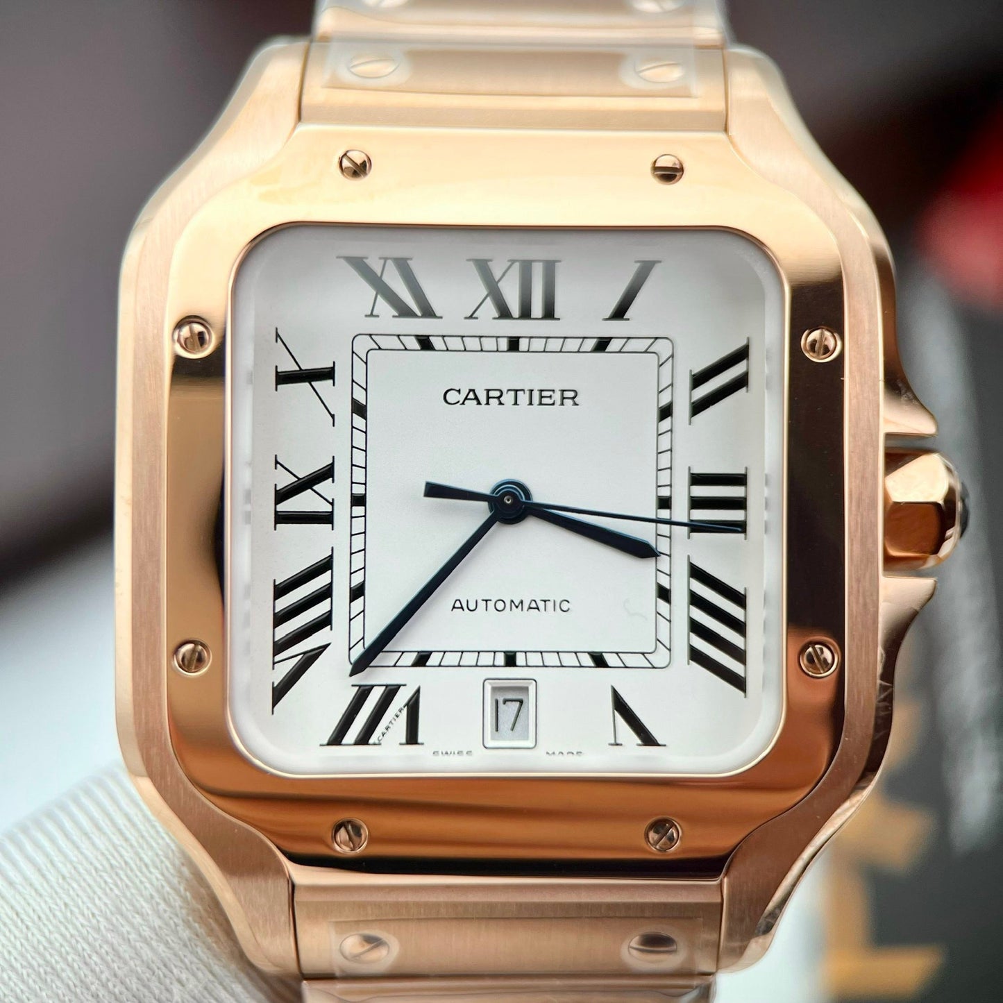 Cartier De Santos Boîtier en acier inoxydable BV Factory 1:1 Meilleure édition Cadran blanc Or rose nouvelle version