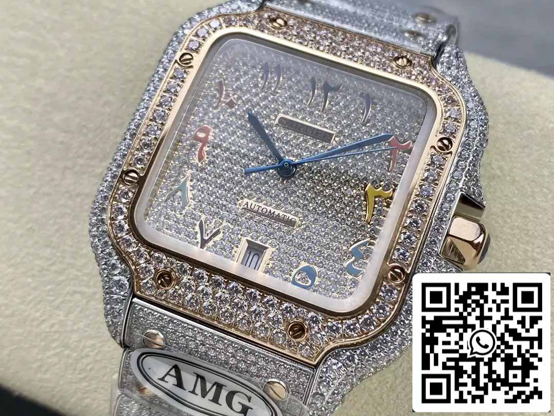 Santos De Cartier Orologi con diamanti Numerico Colore Quadrante in oro rosa 1:1 Migliore edizione AMG Factory Swarovski Stone