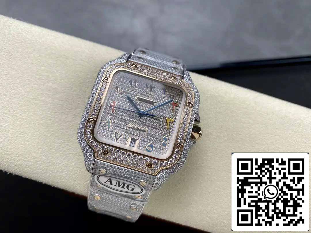 Santos De Cartier Orologi con diamanti Numerico Colore Quadrante in oro rosa 1:1 Migliore edizione AMG Factory Swarovski Stone